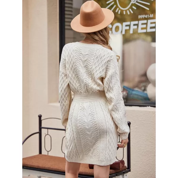 imageCUPSHE Women V Neck Dresses Long Sleeve Dress Cable Knit Chunky Pullover Short Sweater Dressing CasualApricot