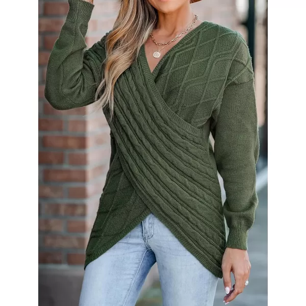 imageCUPSHE Women V Neck Green Sweater Knit Casual Tops Long SleevesGreen