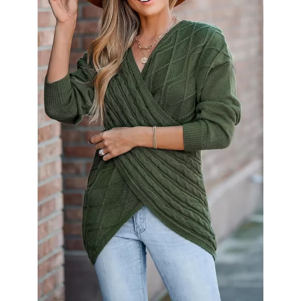 imageCUPSHE Women V Neck Green Sweater Knit Casual Tops Long SleevesGreen