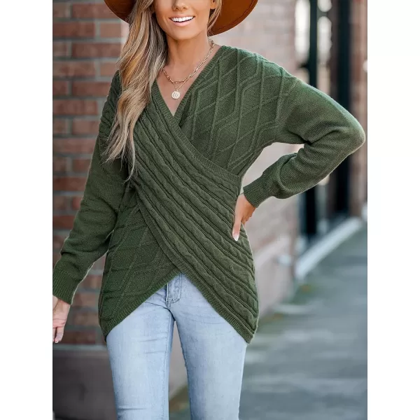 imageCUPSHE Women V Neck Green Sweater Knit Casual Tops Long SleevesGreen