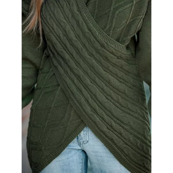 imageCUPSHE Women V Neck Green Sweater Knit Casual Tops Long SleevesGreen