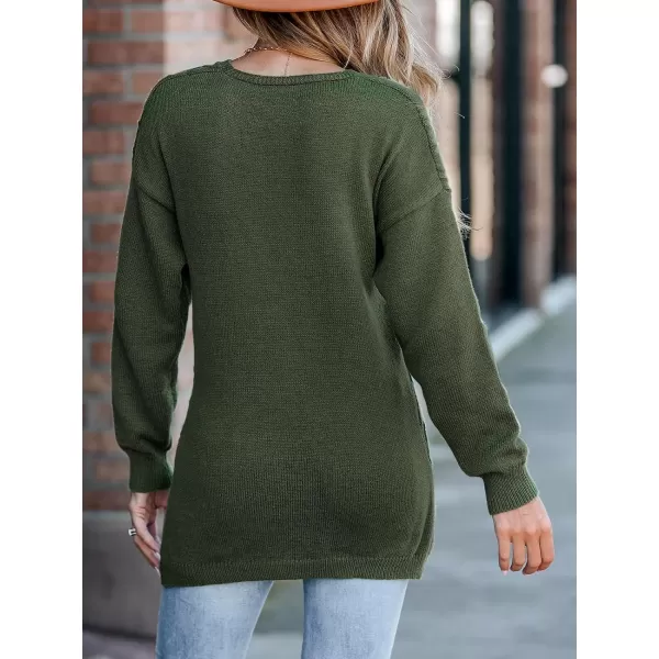 imageCUPSHE Women V Neck Green Sweater Knit Casual Tops Long SleevesGreen