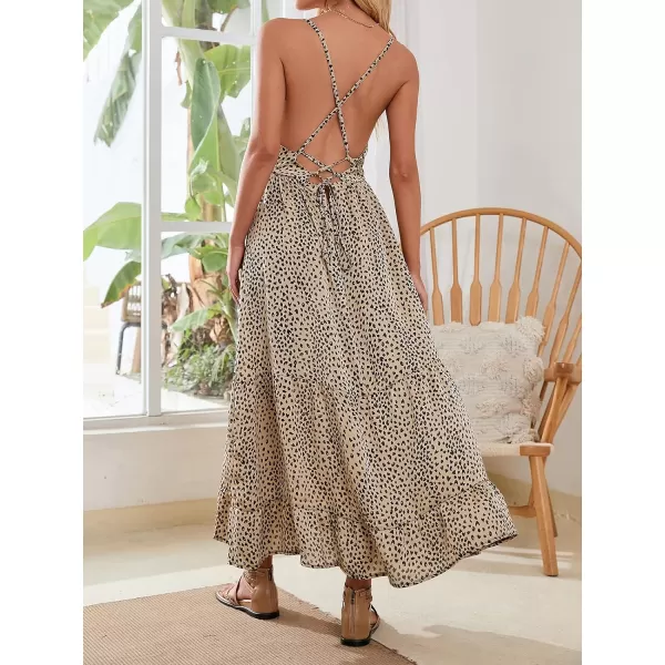 imageCUPSHE Women V Neck Leopard Lace Up Backless Maxi Slip Dress with Ruffle HemMulticolor