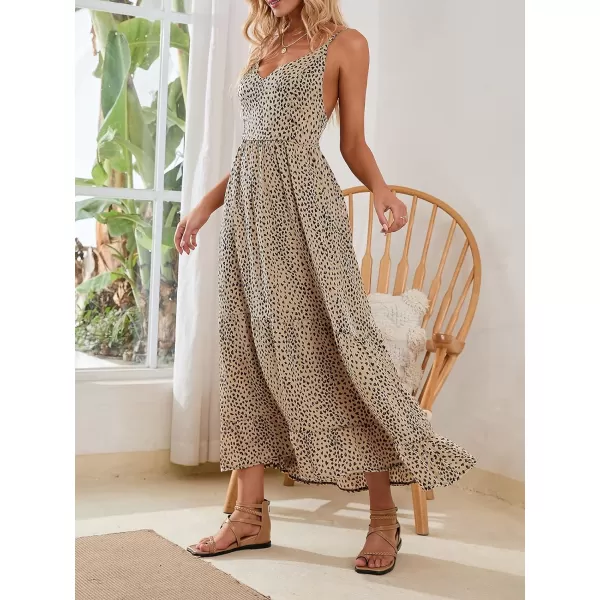 imageCUPSHE Women V Neck Leopard Lace Up Backless Maxi Slip Dress with Ruffle HemMulticolor