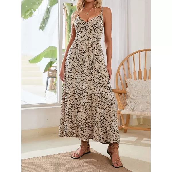 imageCUPSHE Women V Neck Leopard Lace Up Backless Maxi Slip Dress with Ruffle HemMulticolor