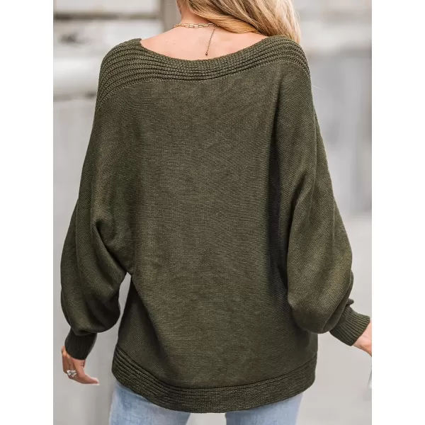 imageCUPSHE Women V Neck Olive Sweater Knit Casual Tops Long Puff SleevesOlive