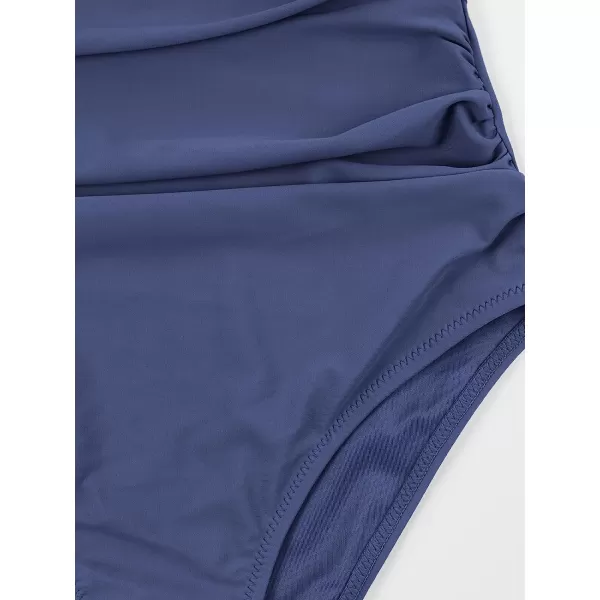 imageCUPSHE Women V Neck One Piece Swimsuit Halter Backless Ruched Tummy Control Bathing SuitMarine Blue