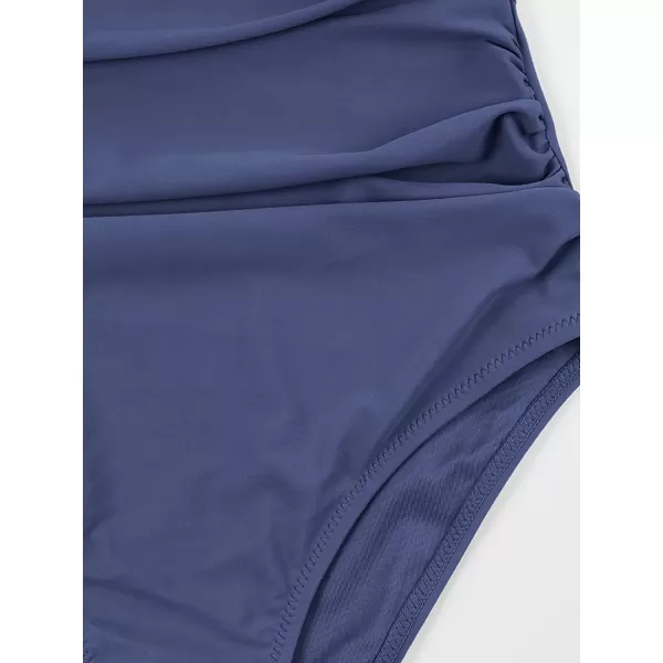 imageCUPSHE Women V Neck One Piece Swimsuit Halter Backless Ruched Tummy Control Bathing SuitMarine Blue