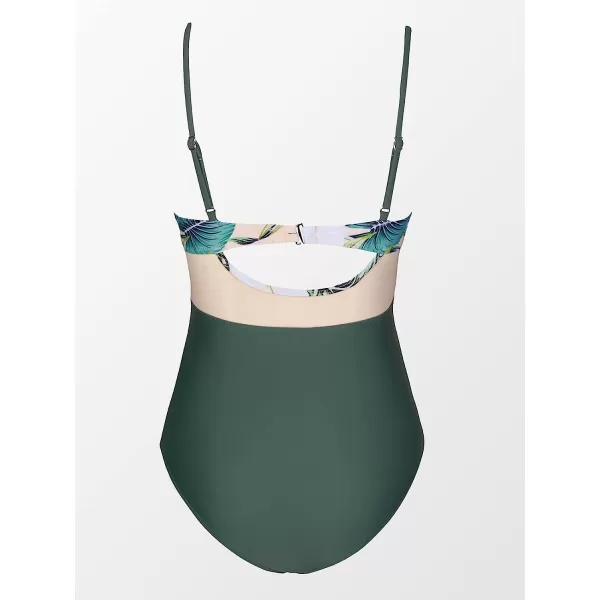 imageCUPSHE Women V Neck One Piece Swimsuit Wrapped Mesh Tummy Control Bathing Suit with Adjustable Spaghetti StrapsGreen
