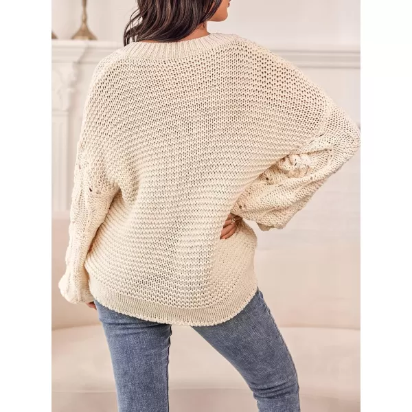 imageCUPSHE Women V Neck Sweater Cutout Knit Casual Long Lantern SleevesBeige
