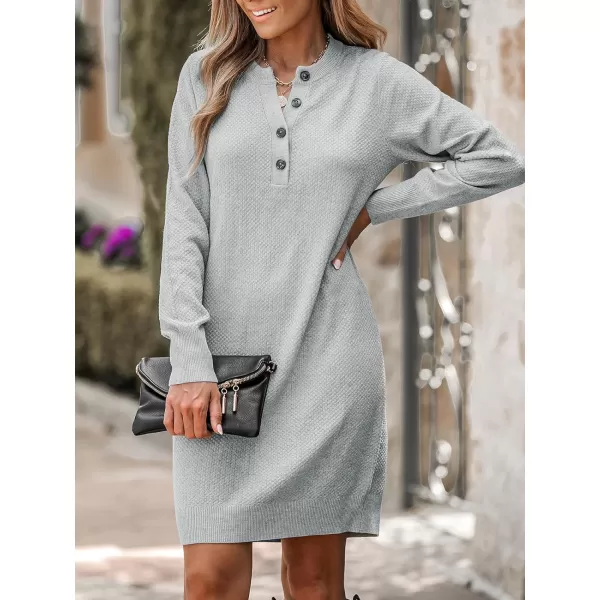 imageCUPSHE Women V Neck Sweater Dress Knit Ribbed Trim Casual Mini Dress with Long SleevesGrey