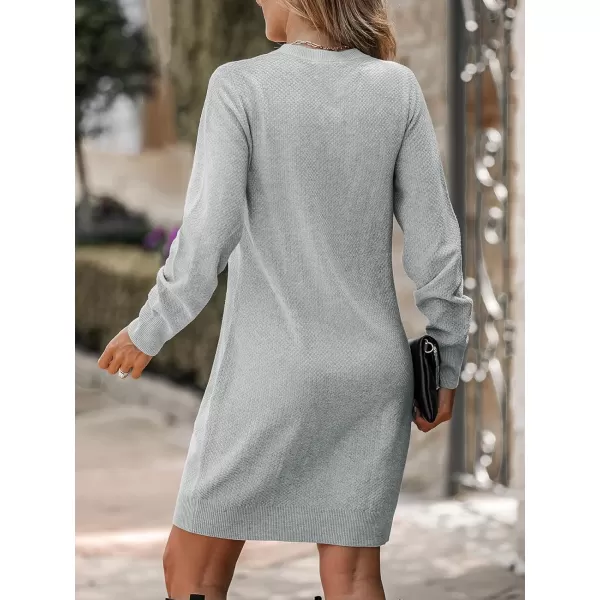 imageCUPSHE Women V Neck Sweater Dress Knit Ribbed Trim Casual Mini Dress with Long SleevesGrey