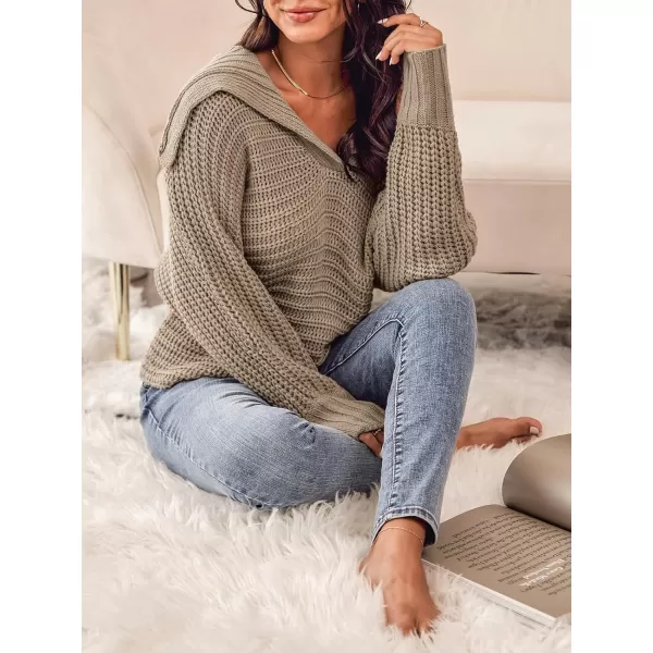 imageCUPSHE Women V Neck Sweater Knit Casual Tops Long SleevesSand