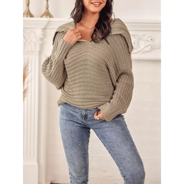 imageCUPSHE Women V Neck Sweater Knit Casual Tops Long SleevesSand
