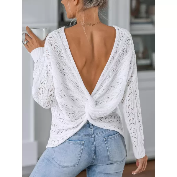 imageCUPSHE Women V Neck Sweater Long Sleeve Dress Pullover White SweaterWhite