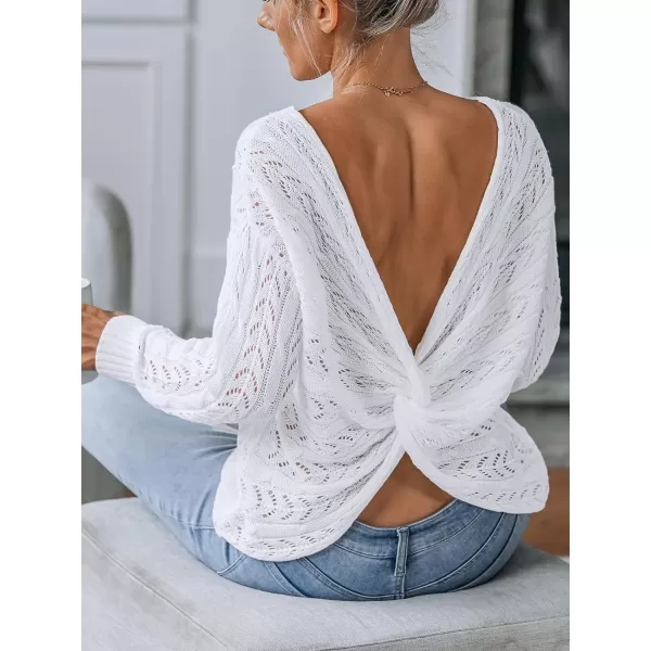 imageCUPSHE Women V Neck Sweater Long Sleeve Dress Pullover White SweaterWhite