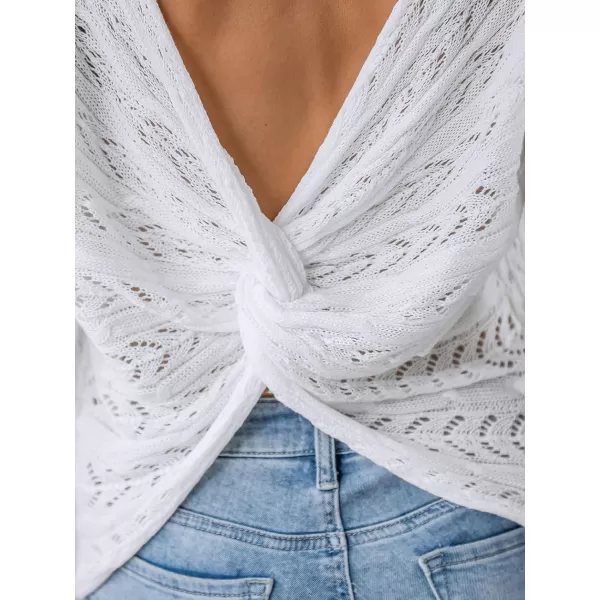 imageCUPSHE Women V Neck Sweater Long Sleeve Dress Pullover White SweaterWhite