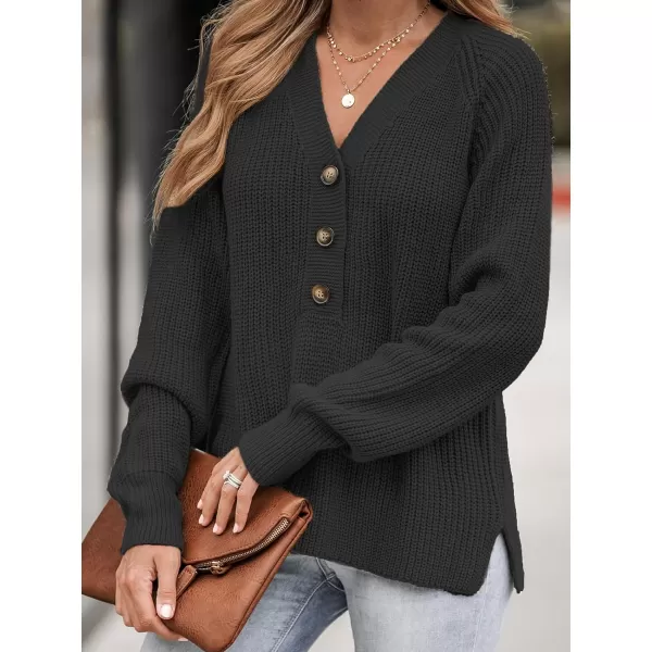 imageCUPSHE Women V Neck Sweater Tops Long Sleeve Button Front Pullover Sweaters Casual ShirtsBlack