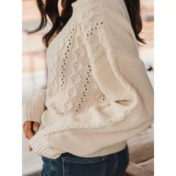 imageCUPSHE Women V Neck Sweater Tops Long Sleeve Cable Knit Chunky Pullover Short Sweaters CasualApricot