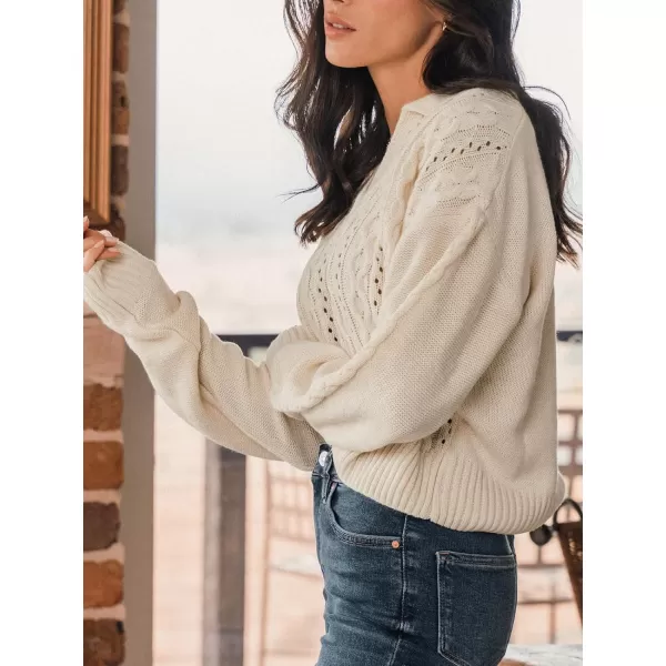 imageCUPSHE Women V Neck Sweater Tops Long Sleeve Cable Knit Chunky Pullover Short Sweaters CasualApricot