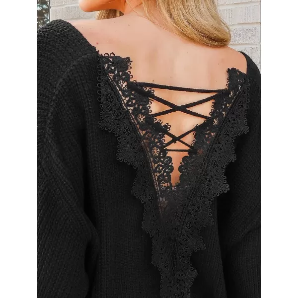 imageCUPSHE Women V Neck Sweater Tops Long Sleeves Top Knit Pullover Sweater Shirts CasualBlack