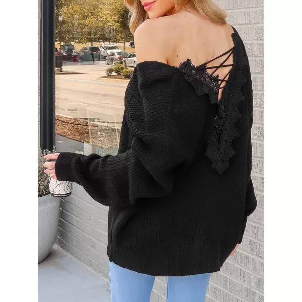 imageCUPSHE Women V Neck Sweater Tops Long Sleeves Top Knit Pullover Sweater Shirts CasualBlack
