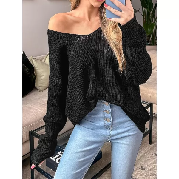 imageCUPSHE Women V Neck Sweater Tops Long Sleeves Top Knit Pullover Sweater Shirts CasualBlack