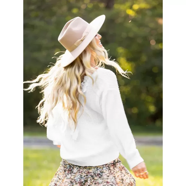 imageCUPSHE Women V Neck Sweater Tops Long Sleeves Top Knit Pullover Sweater Shirts CasualWhite