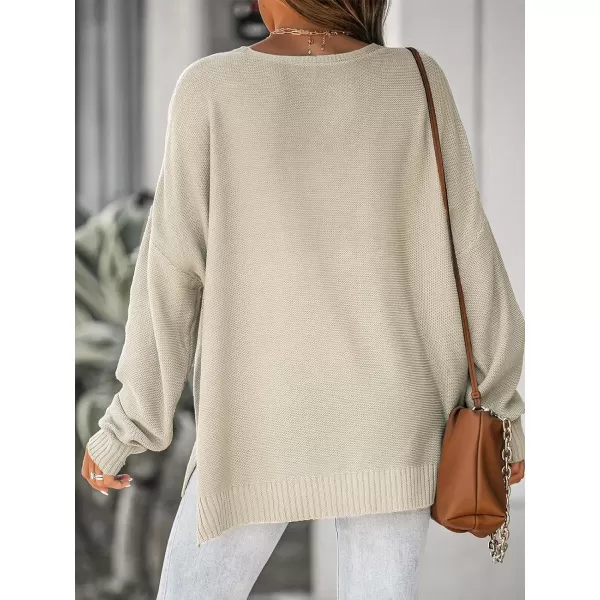imageCUPSHE Women VNeck Sweater Drop Long Sleeve Sweaters Ribbed TopsApricot