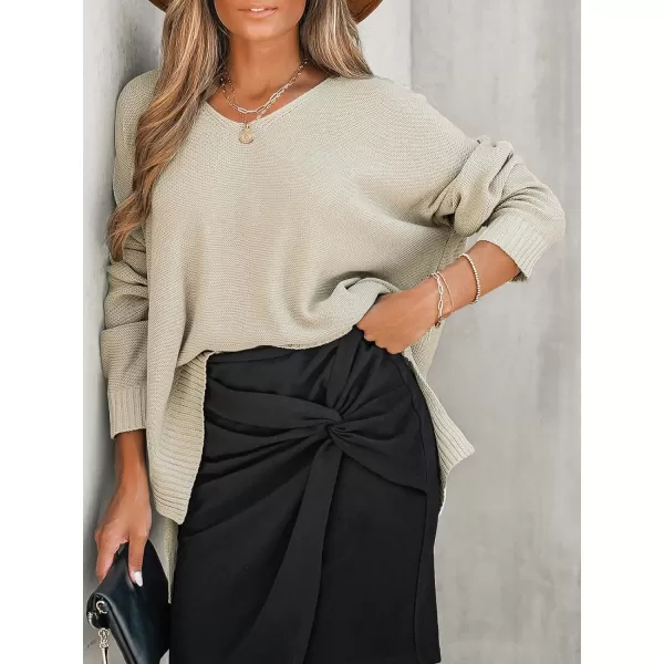 imageCUPSHE Women VNeck Sweater Drop Long Sleeve Sweaters Ribbed TopsApricot