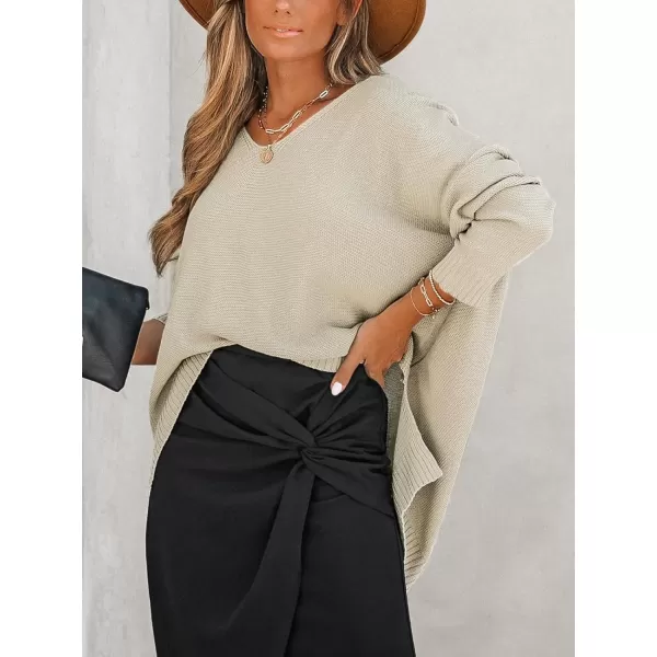 imageCUPSHE Women VNeck Sweater Drop Long Sleeve Sweaters Ribbed TopsApricot