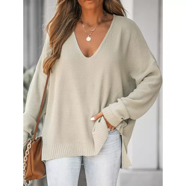 imageCUPSHE Women VNeck Sweater Drop Long Sleeve Sweaters Ribbed TopsApricot