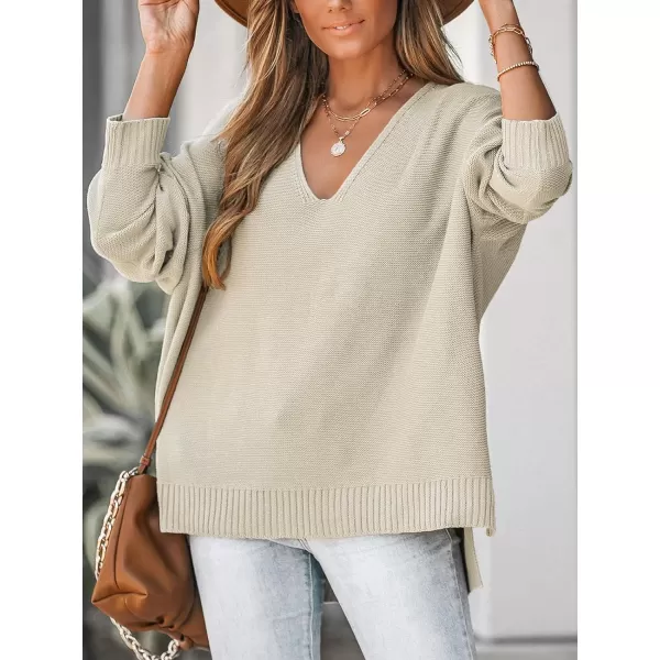 imageCUPSHE Women VNeck Sweater Drop Long Sleeve Sweaters Ribbed TopsApricot