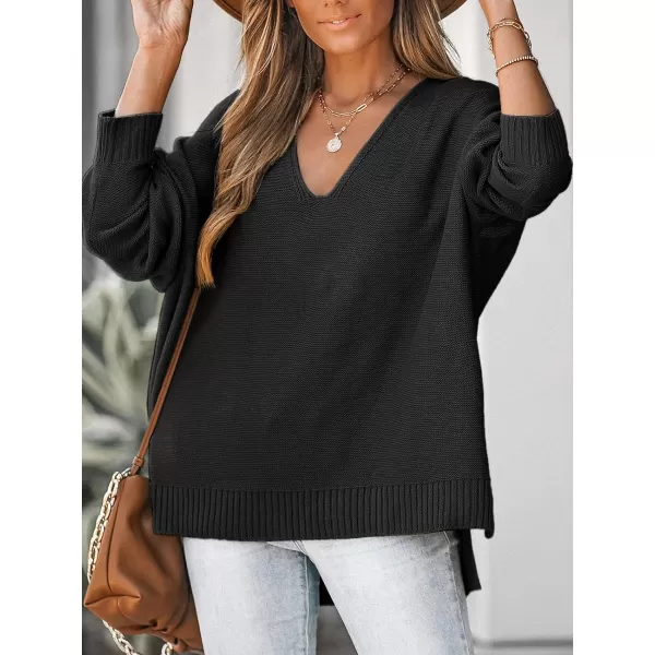 imageCUPSHE Women VNeck Sweater Drop Long Sleeve Sweaters Ribbed TopsBlack