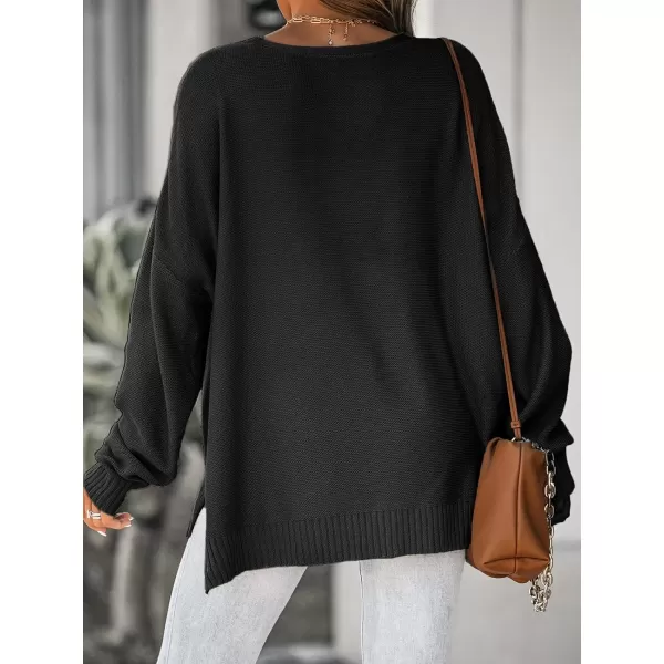 imageCUPSHE Women VNeck Sweater Drop Long Sleeve Sweaters Ribbed TopsBlack