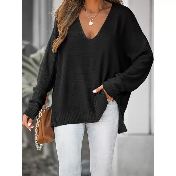 imageCUPSHE Women VNeck Sweater Drop Long Sleeve Sweaters Ribbed TopsBlack