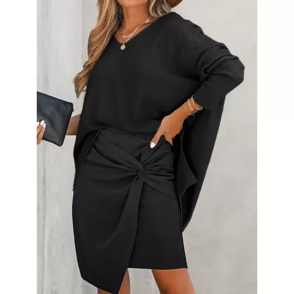 imageCUPSHE Women VNeck Sweater Drop Long Sleeve Sweaters Ribbed TopsBlack