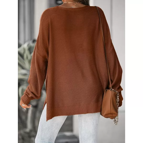 imageCUPSHE Women VNeck Sweater Drop Long Sleeve Sweaters Ribbed TopsBrown
