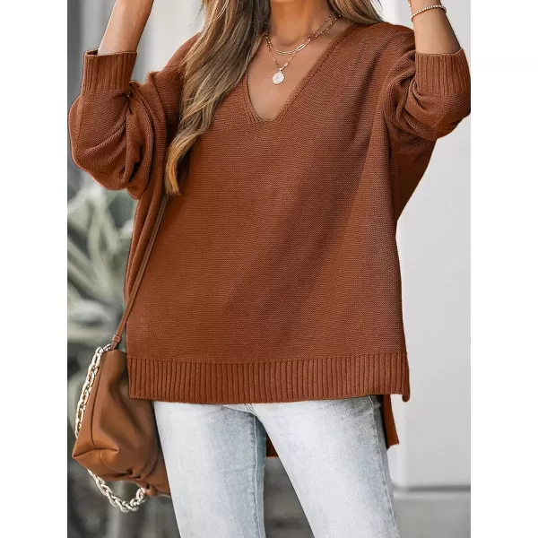 imageCUPSHE Women VNeck Sweater Drop Long Sleeve Sweaters Ribbed TopsBrown
