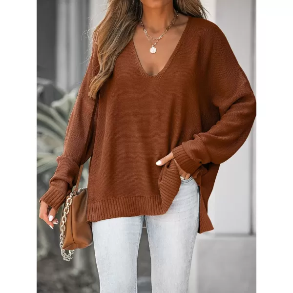 imageCUPSHE Women VNeck Sweater Drop Long Sleeve Sweaters Ribbed TopsBrown
