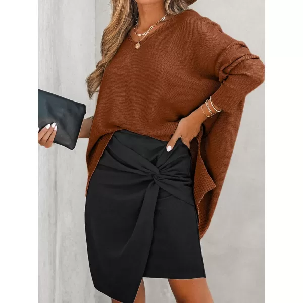 imageCUPSHE Women VNeck Sweater Drop Long Sleeve Sweaters Ribbed TopsBrown