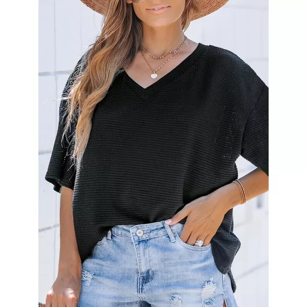 imageCUPSHE Women VNeck Tee Short Sleeve Shirts Solid Tshirts CasualBlack
