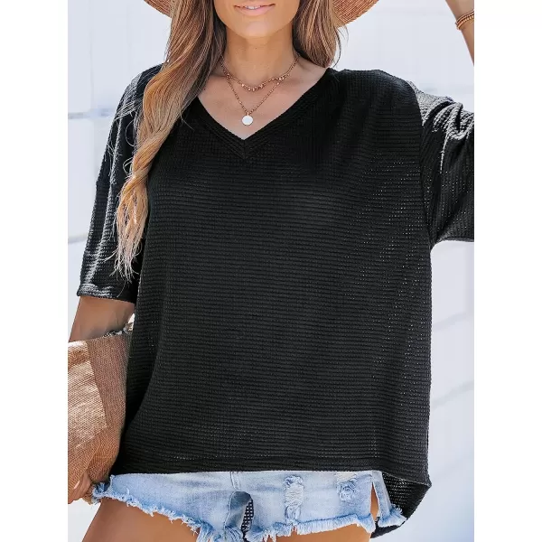imageCUPSHE Women VNeck Tee Short Sleeve Shirts Solid Tshirts CasualBlack
