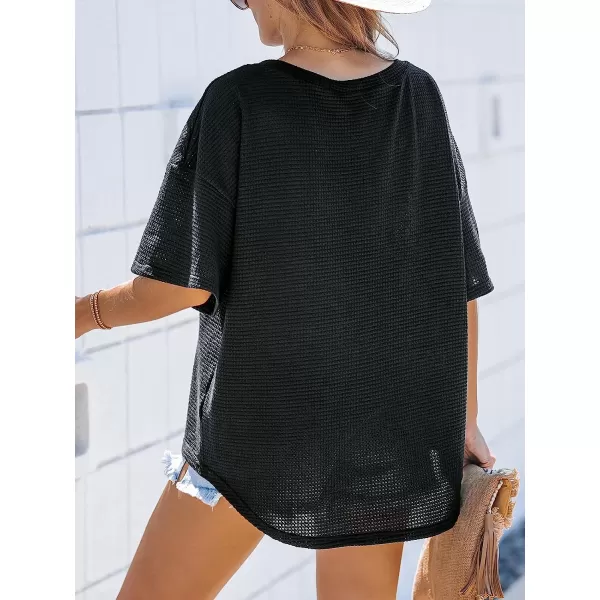 imageCUPSHE Women VNeck Tee Short Sleeve Shirts Solid Tshirts CasualBlack