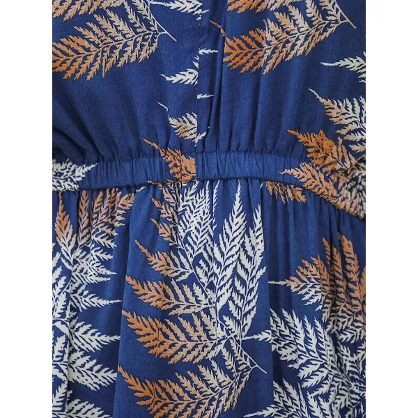 imageCUPSHE Women VNeck Tropical Leaf Print CoverUp Dress V Neck Short Sleeves Cover Ups Casual Beach SummerBlue