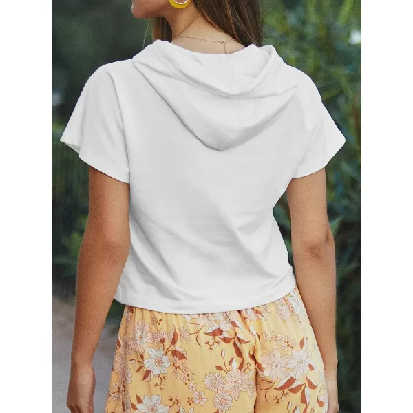 imageCUPSHE Women White Hoodie Drawstring Casual Short Sleeves SweatshirtWhite