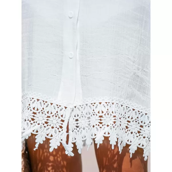 imageCUPSHE Women White VNeck Lace Mini CoverUp Dress Casual Summer Buttonfront Solid Cover UpWhite