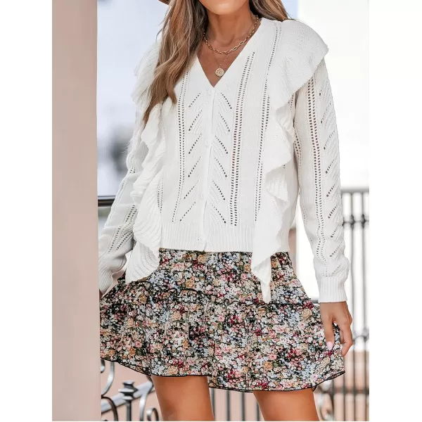 imageCUPSHE Women White VNeck Sweater Long Sleeve Pullover Ruffled SweaterWhite
