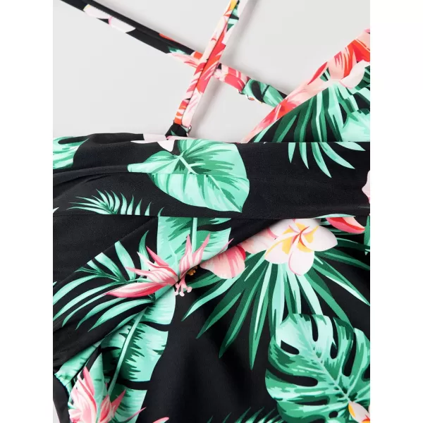 imageCUPSHE Women Wrapped Tankini Swimsuit Crisscross Back Ruched Tropical Bathing Suit with Adjustable Spaghetti StrapsMulticolor