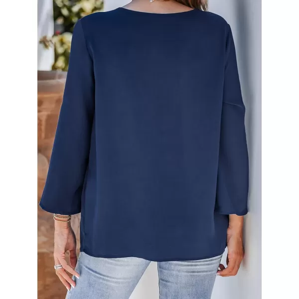 imageCUPSHE Women ZipUp Top Long Sleeve Rolltab Sleeves Tops V Neck BlousesBlue